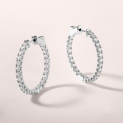 14K Gold 2ct Natural Diamond Round Inside Out 26mm Hoop Earrings