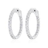 14K Gold 2ct Natural Diamond Round Inside Out 26mm Hoop Earrings