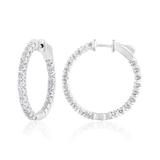 14K Gold 2ct Natural Diamond Round Inside Out 26mm Hoop Earrings