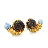 Elizabeth Gage, Ammonite and Cultured Tahitian Pearl Nautilus Shell Earrings