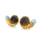 Elizabeth Gage, Ammonite and Cultured Tahitian Pearl Nautilus Shell Earrings