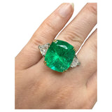 GIA Certified 17.02 Carat Colombian Emerald and Diamond Ring