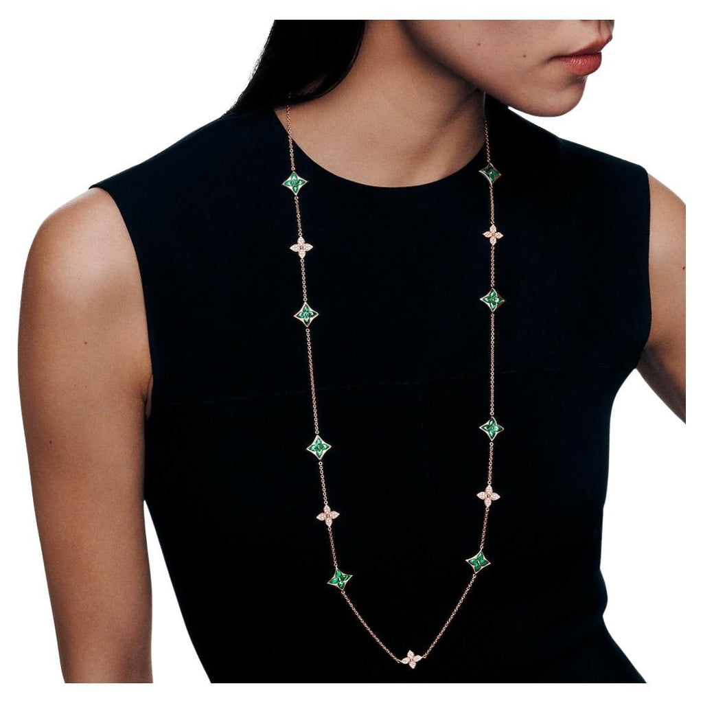 Louis Vuitton, Color Blossom Malachite and Diamond Station Long Necklace