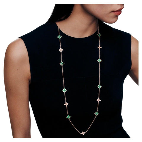 Louis Vuitton, Color Blossom Malachite and Diamond Station Long Necklace