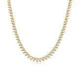 14K Gold 9.4ct Natural Diamond Pear Bezel Spike Tennis Necklace