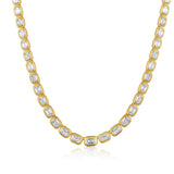 14K Gold 15.5ct Natural Diamond Emerald Bezel Tennis Necklace