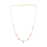 14K Gold 1.6ct Natural Diamond Pink Sapphire Pear Bezel Fringe Station Necklace