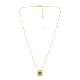 14K Gold 0.5ct Natural Diamond Pink Sapphire Emerald Halo Dome Necklace