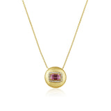 14K Gold 0.5ct Natural Diamond Pink Sapphire Emerald Halo Dome Necklace