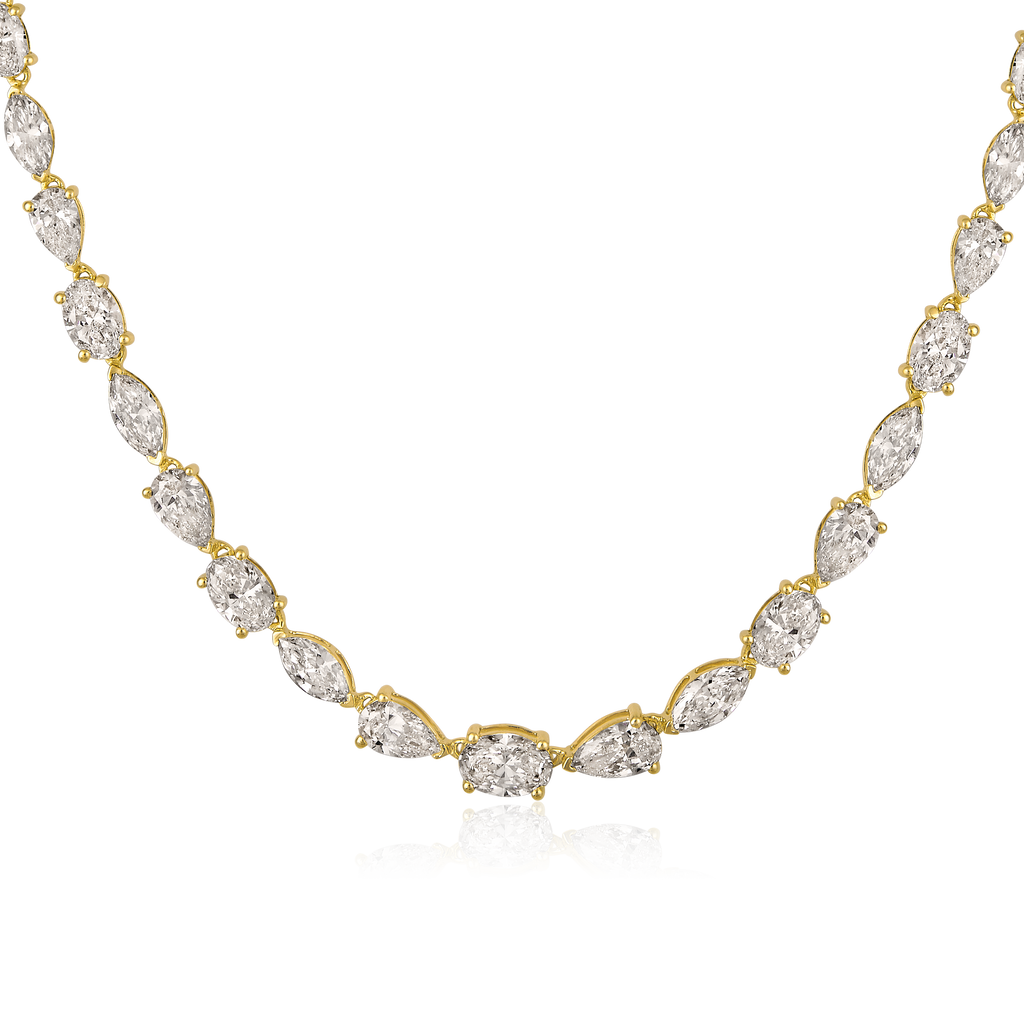 14K Gold 10.7ct Natural Diamond Alternating Marquise Oval Tennis Necklace