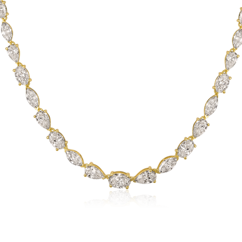 14K Gold 10.7ct Natural Diamond Alternating Marquise Oval Tennis Necklace