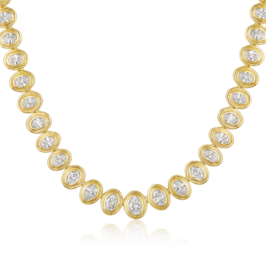 14K Gold 8.4ct Natural Diamond Oval Bezel Tennis  Necklace