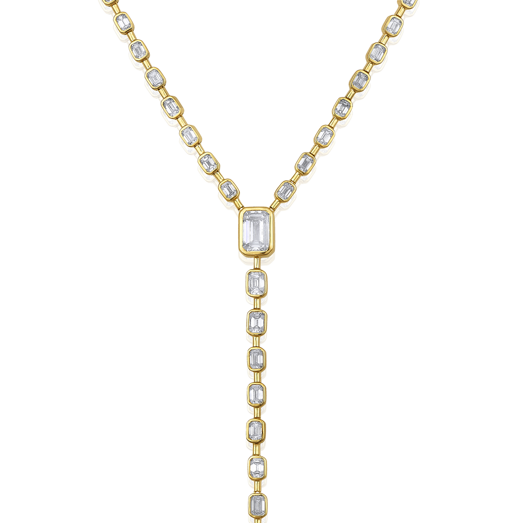 14K Gold 15ct Lab Diamond Emerald Lariat Drop Tennis Necklace