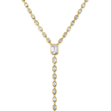 14K Gold 15ct Lab Diamond Emerald Lariat Drop Tennis Necklace