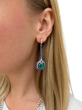 6.66 Carat Emerald, Sapphire and Diamond Drop Earrings, 18K White Gold
