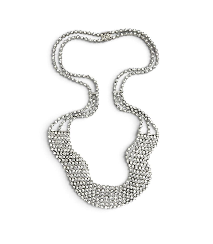30.00 Carats Diamond Multistrand Necklace, 18 Karat White Gold