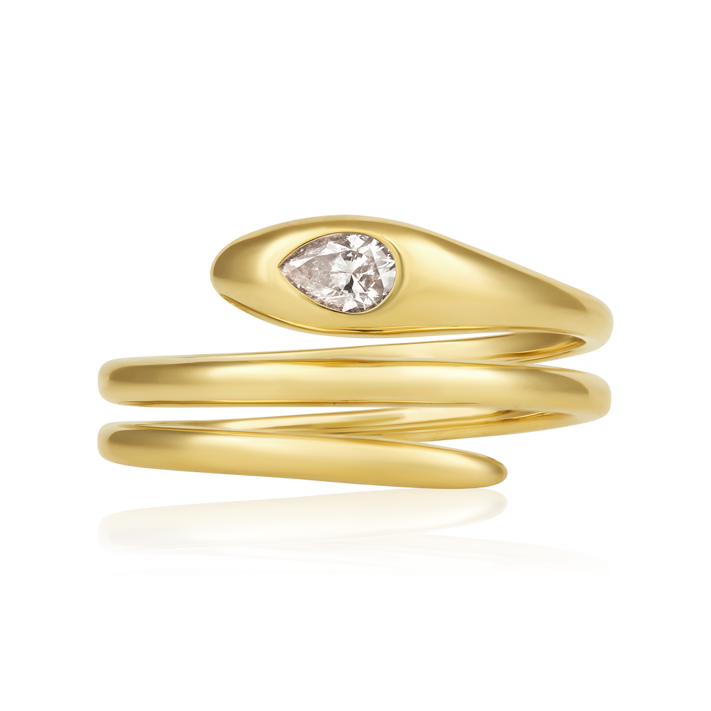 14K Gold 0.2ct Natural Diamond Pear Flush-Set Wrap Ring