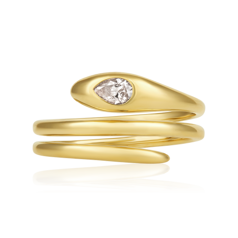 14K Gold 0.2ct Natural Diamond Pear Flush-Set Wrap Ring