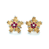 Retro, Ruby and Diamond Star Set, 14K Yellow Gold