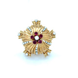 Retro, Ruby and Diamond Star Set, 14K Yellow Gold