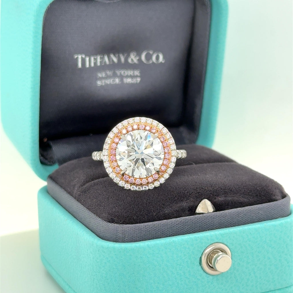 Tiffany & Co., 4.17 Carat Diamond and Pink Diamond Soleste Halo Engagement Ring