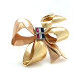 Tiffany & Co. Retro 14K Bicolor Gold Ruby, Diamond and Sapphire Bow Brooch