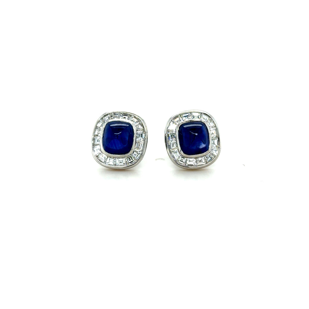 AGL Ceylon Sapphire and Diamond Earrings, Platinum
