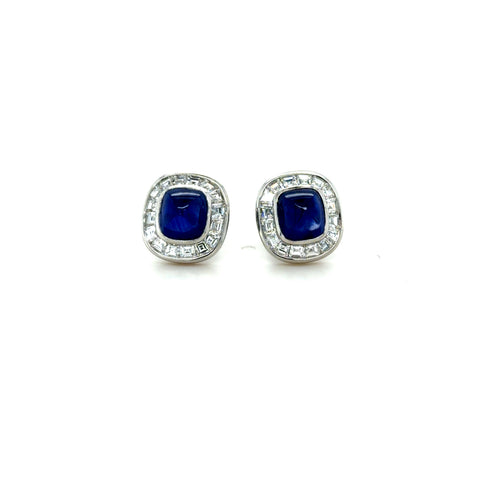 AGL Ceylon Sapphire and Diamond Earrings, Platinum