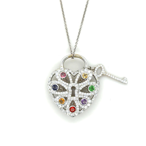 Tiffany & Co., Diamond And Multigem Heart Key Locket Pendant/Necklace