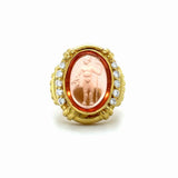 Judith Ripka, Citrine Intaglio and Diamond Ring, 18K Yellow Gold