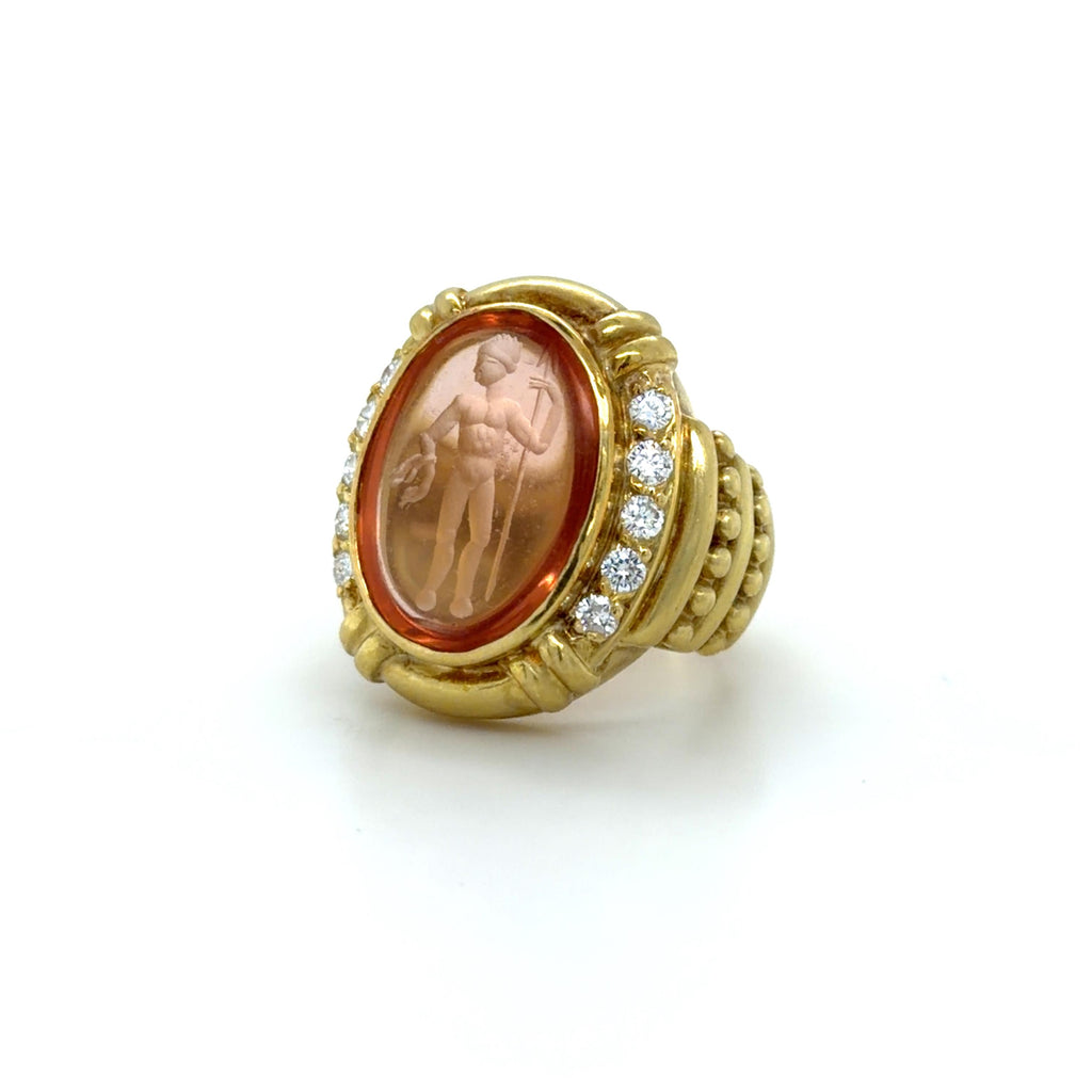 Judith Ripka, Citrine Intaglio and Diamond Ring, 18K Yellow Gold