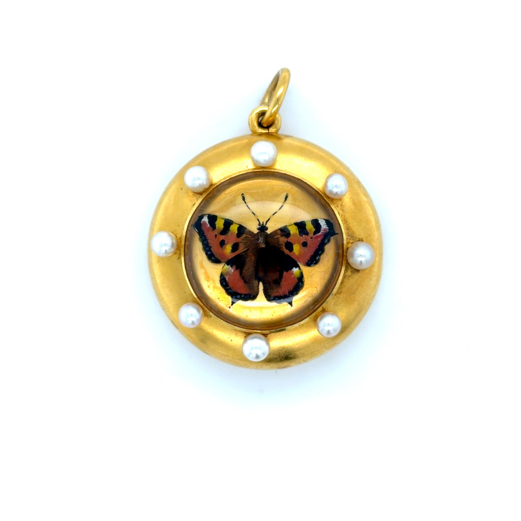 RARE Antique Essex Crystal Butterfly Locket Pendant 22K Yellow Gold