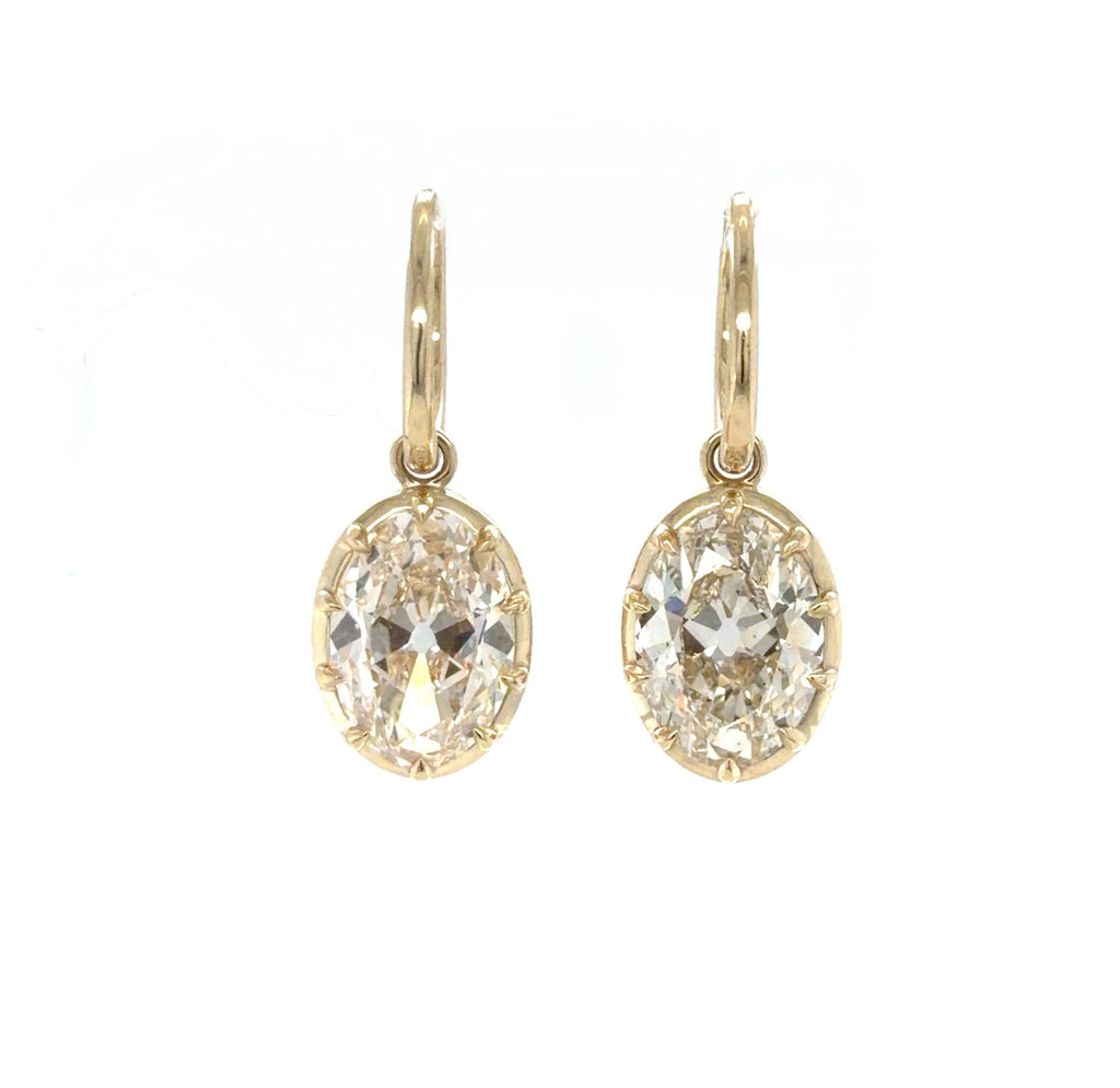 GIA 7.86 Carat Antique Oval Cut Diamond Drop Hoop Earrings