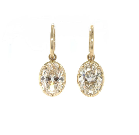 GIA 7.86 Carat Antique Oval Cut Diamond Drop Hoop Earrings