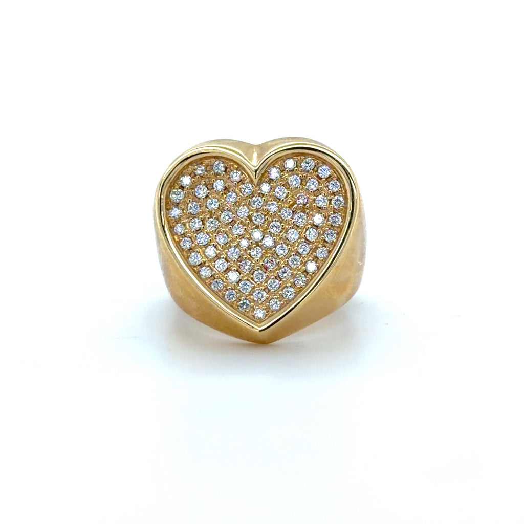 Diamond Pave Heart Ring 18K Yellow Gold
