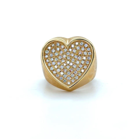 Diamond Pave Heart Ring 18K Yellow Gold