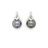Mikimoto, 18 Karat White Gold, Cultured South Sea Pearl and Dianond Earrings