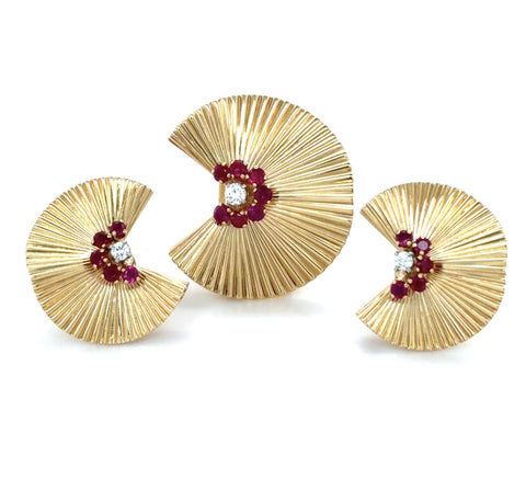 Retro Cartier, Yellow Gold, Ruby and Diamond Set