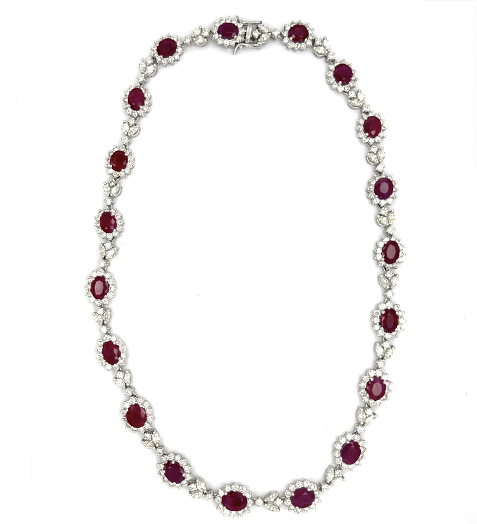 30.00 Carats Ruby and 14.50 Carats Diamond Cluster Necklace