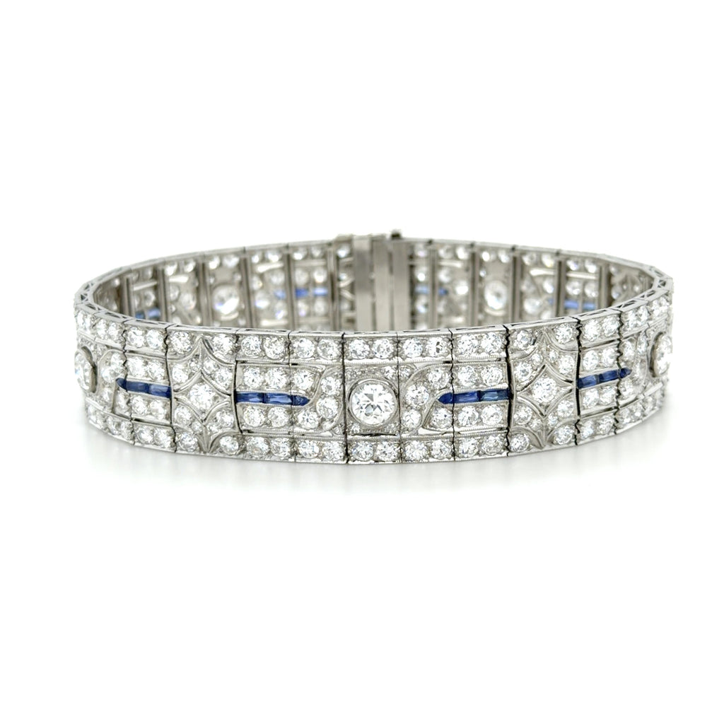 Art Deco, 16.50 Carats Diamond and Sapphire Bracelet, Platinum
