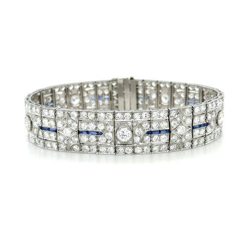 Art Deco, 16.50 Carats Diamond and Sapphire Bracelet, Platinum
