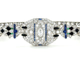 Art Deco, 14.50 Carats Diamond, Sapphire and Emerald Bracelet, Platinum