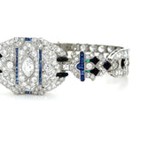Art Deco, 14.50 Carats Diamond, Sapphire and Emerald Bracelet, Platinum