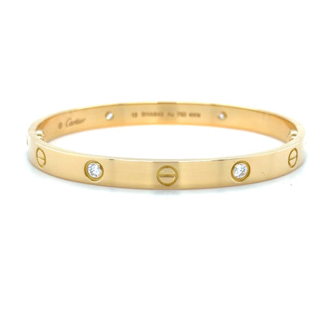 Cartier, Love Bracelet Classic Model 4 Diamonds Bangle Bracelet, size 18