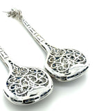 6.66 Carat Emerald, Sapphire and Diamond Drop Earrings, 18K White Gold