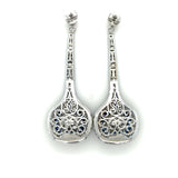 6.66 Carat Emerald, Sapphire and Diamond Drop Earrings, 18K White Gold