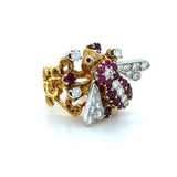 Vintage Herbert Rosenthal, Ruby and Diamond Bee Ring, 18K Yellow and White Gold