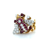 Vintage Herbert Rosenthal, Ruby and Diamond Bee Ring, 18K Yellow and White Gold