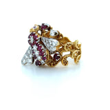 Vintage Herbert Rosenthal, Ruby and Diamond Bee Ring, 18K Yellow and White Gold