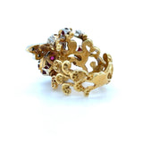 Vintage Herbert Rosenthal, Ruby and Diamond Bee Ring, 18K Yellow and White Gold
